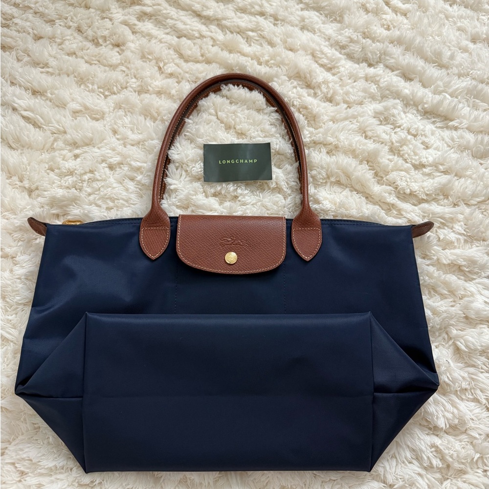 Longchamp Navy and Brown Le Pliage Tote Shoulder Bag